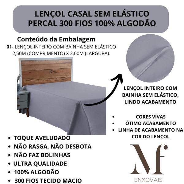 Imagem de Lençol Casal 100% Algodão Sem Elástico Prime Percal 300 Fios Cama Box e Beliche 01 Peça