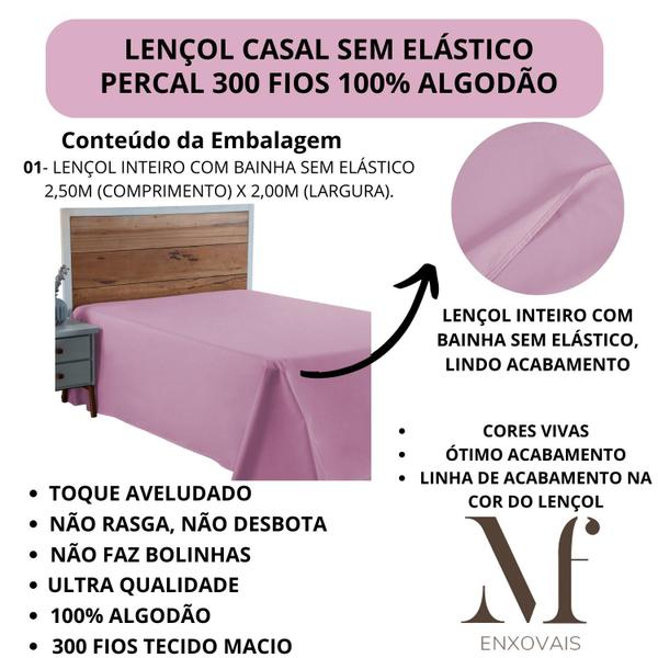 Imagem de Lençol Casal 300 Fios 100% Algodão Lençol Sem Elástico Avulso Cama Box 30cm Altura