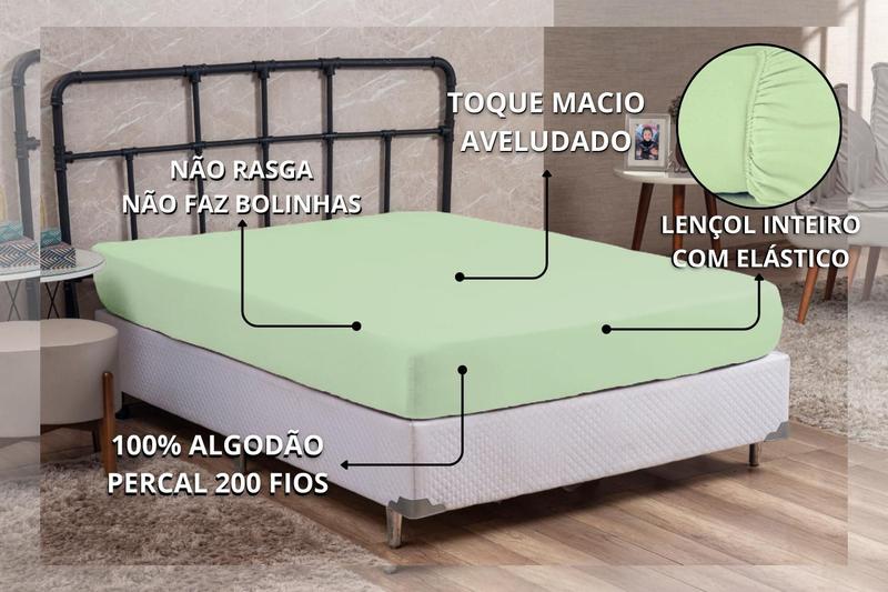 Imagem de Lençol Casal Algodão 200 Fios com Elástico Forro de Cama Box