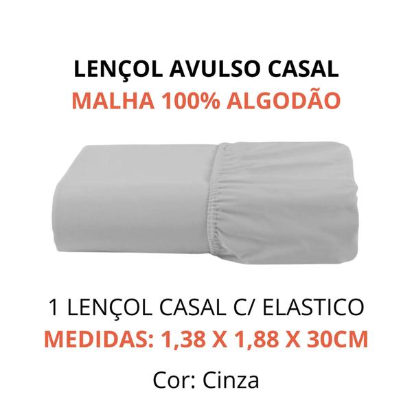 Imagem de Lençol Casal Avulso Malha 100% Algodão Roupa de Cama Com Elástico