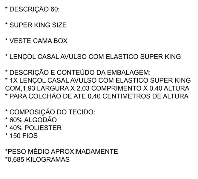 Imagem de Lençol casal avulso super king com elástico 1,93x2,03x40 de altura não faz barulho reforçado (cor-10-branco )