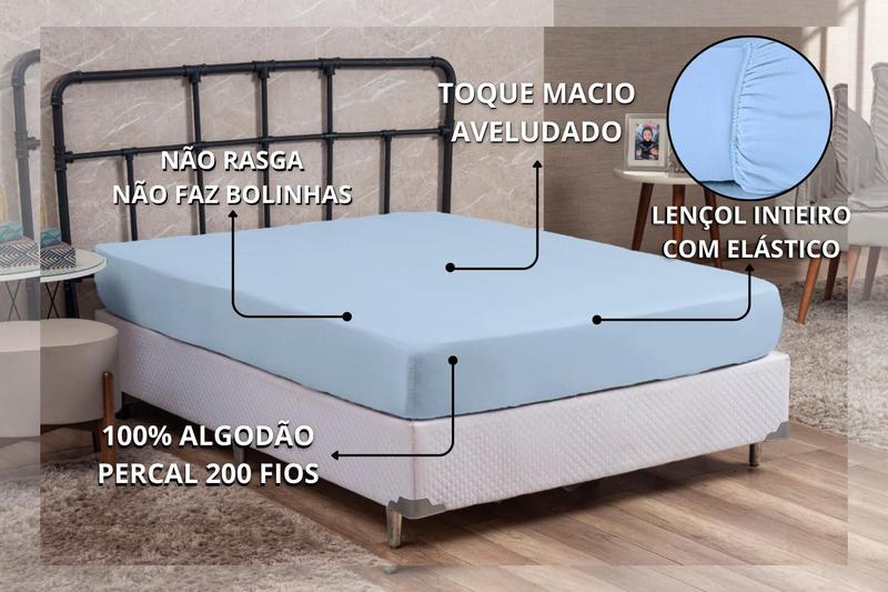 Imagem de Lençol Casal com Elástico Algodão 200 Fios Cama Box Padrão