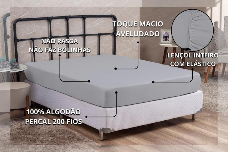 Imagem de Lençol Casal com Elástico Algodão 200 Fios Cama Box Padrão