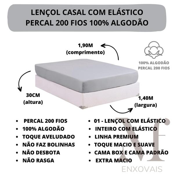 Imagem de Lençol Casal com Elástico Avulso Liso Percal 200 Fios 100% Algodão 01 Peça Lindo e Macio Cama Box