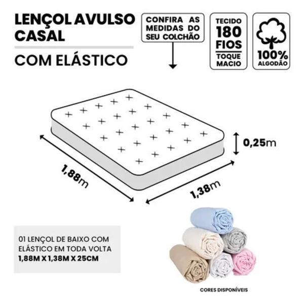 Imagem de Lençol Casal Padrão Avulso 180 Fios Algodão Percal