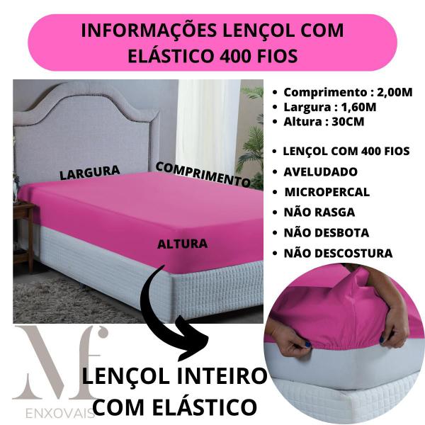 Imagem de Lençol Casal QUEEN 400 Fios 4 peças com Elástico e Fronha Hotel Pousada Barato