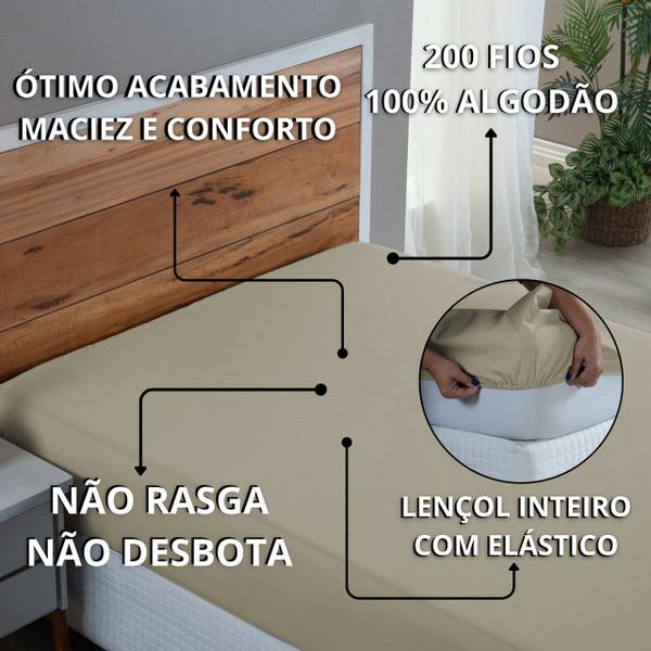 Imagem de Lençol de Algodão 200 Fios King Toque Macio Roupa de Cama Box com Elástico