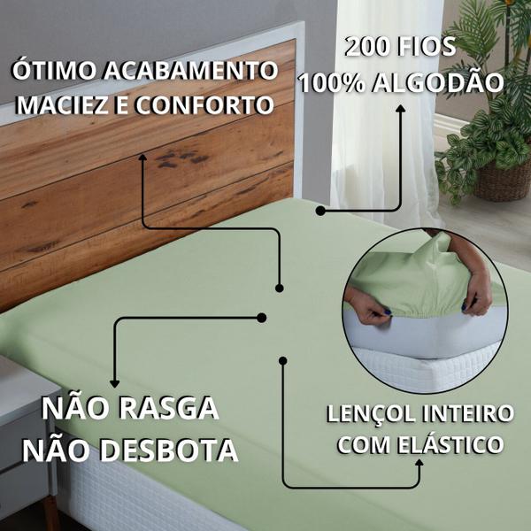 Imagem de Lençol de Baixo 200 Fios Queen com Elástico 100% Algodão Avulso Roupa de Cama Box