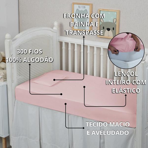 Imagem de Lençol de Bebê Americano Percal 300 Fios 100% Algodão 2 Peças Montessoriana