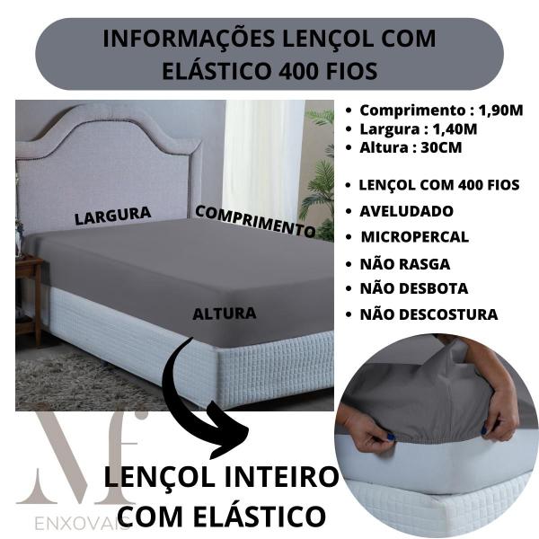 Imagem de Lençol de Cama Casal 400 Fios Com Elástico Tecido Macio Cama Box 30 Altura