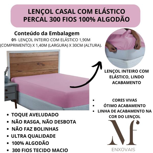 Imagem de Lençol de Cama Casal com Elástico PREMIUM Cama Box Percal 300 Fios 100% Algodão Avulso