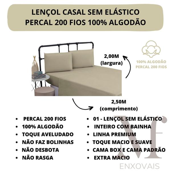 Imagem de Lençol de Cama Casal Sem Elástico PREMIUM Percal 200 Fios 100% Algodão Cama Box Avulso