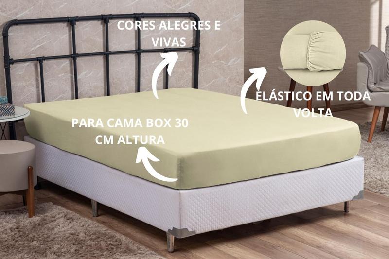 Imagem de Lençol de Cama King Size PREMIUM 30CM Altura Cama Box Liso Avulso com Elástico Várias Cores