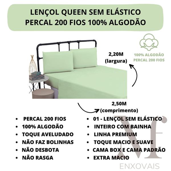 Imagem de Lençol de Cama Queen Sem Elástico PREMIUM Percal 200 Fios 100% Algodão Cama Box Avulso