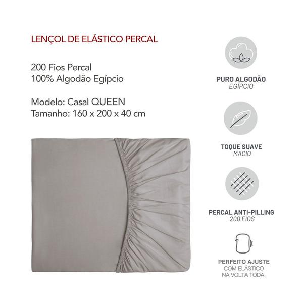 Imagem de Lençol de Elastico QUEEN Algodao Egipcio 200Fios Marrom Nude