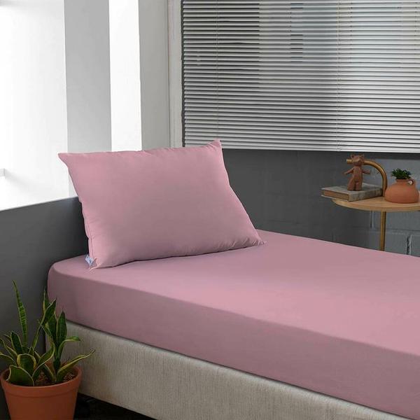 Imagem de Lençol De Malha Cama Solteiro Elástico Liso 100% Algodão Cor Branco Desenho Do Tecido Rosa