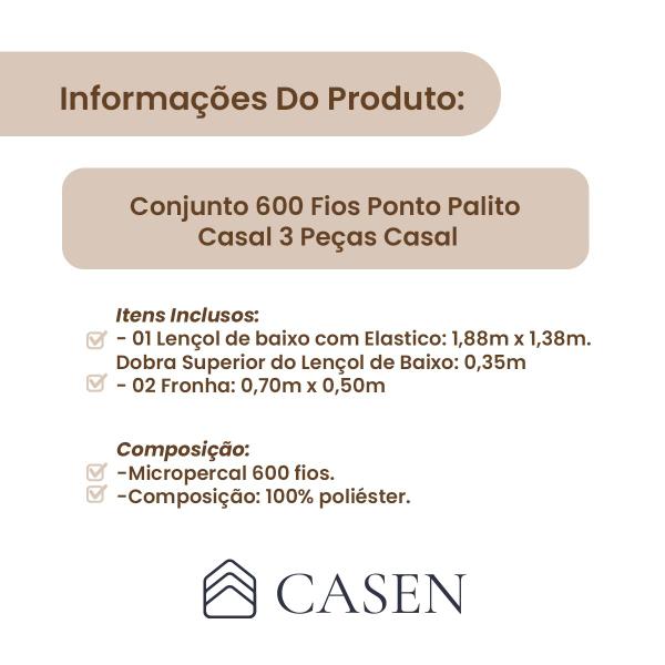 Imagem de Lençol Hotel 3 pçs 600 fios Casen Ponto Palito Casal