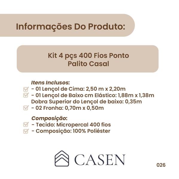 Imagem de Lençol Hotel 4 pçs 400 fios Casen Ponto Palito Casal