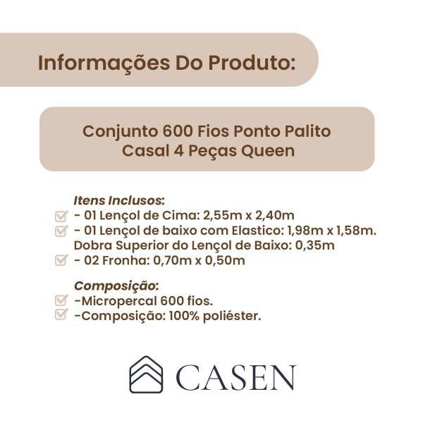 Imagem de Lençol Hotel 4 pçs 600 fios Casen Ponto Palito Queen