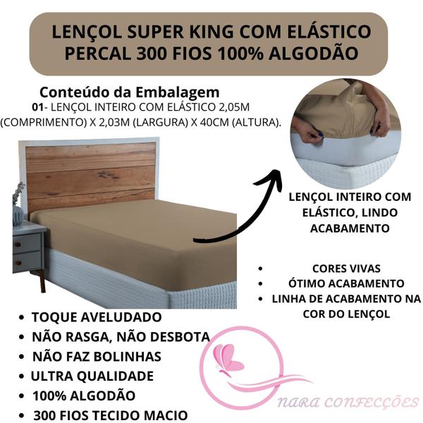 Imagem de Lençol King Size 01 Peça com Elástico Cama Box Percal 300 Fios Algodão