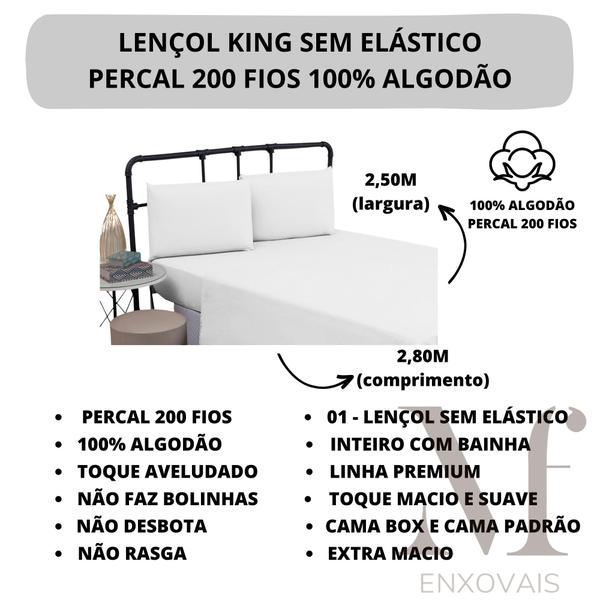 Imagem de Lençol King Size Sem Elástico Percal 200 Fios 100% Algodão 01 Peça com Bainha Lindo e Macio Cama Box