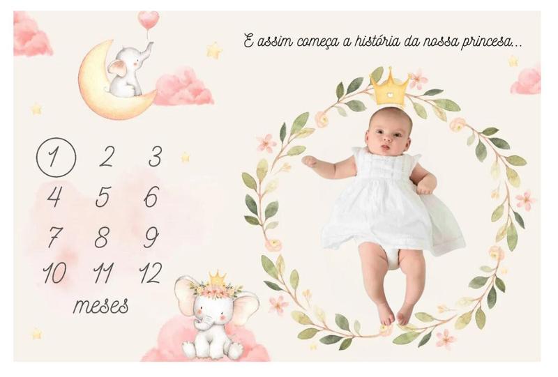 Lençol Mêsversário Cenário Para Fotos Bebê Elefante Menina - Minha Estrelinha Imagem de Lençol Mêsversário Cenário Para Fotos Bebê Elefante Menina
