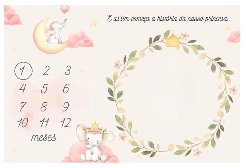 Lençol Mêsversário Cenário Para Fotos Bebê Elefante Menina - Minha Estrelinha Imagem de Lençol Mêsversário Cenário Para Fotos Bebê Elefante Menina