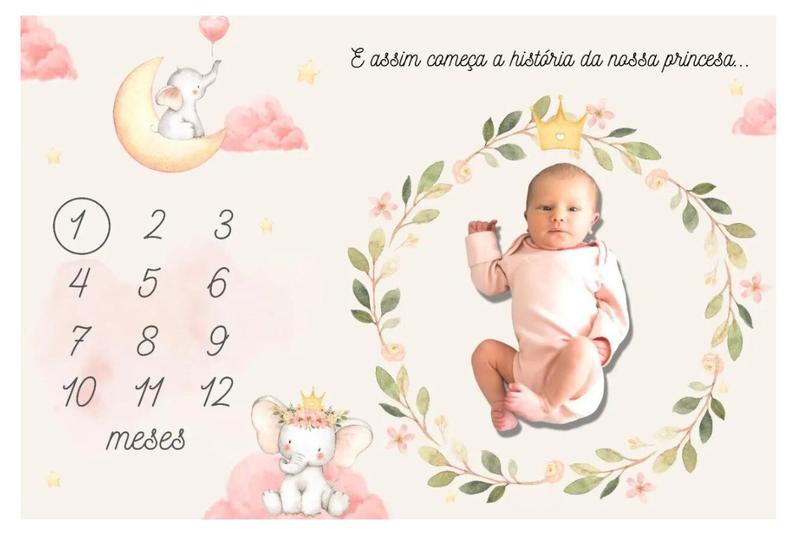 Lençol Mêsversário Cenário Para Fotos Bebê Elefante Menina - Minha Estrelinha Imagem de Lençol Mêsversário Cenário Para Fotos Bebê Elefante Menina