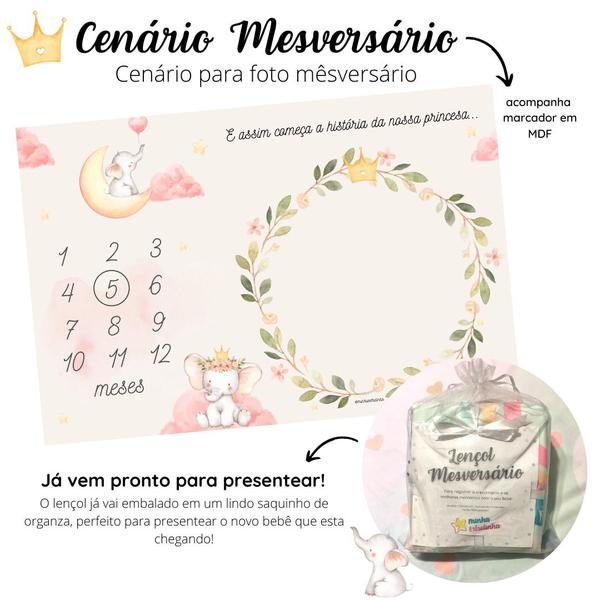 Lençol Mêsversário Cenário Para Fotos Bebê Elefante Menina - Minha Estrelinha Imagem de Lençol Mêsversário Cenário Para Fotos Bebê Elefante Menina