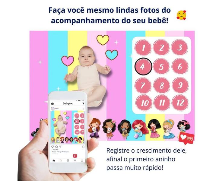 Imagem de Lençol Painel Cenário Fotos MDF Mêsversário Princess Estrela