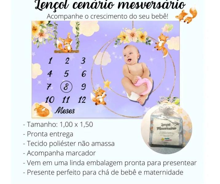 Imagem de Lençol Painel Cenário Fotos MDF Mêsversário Raposa Lilás