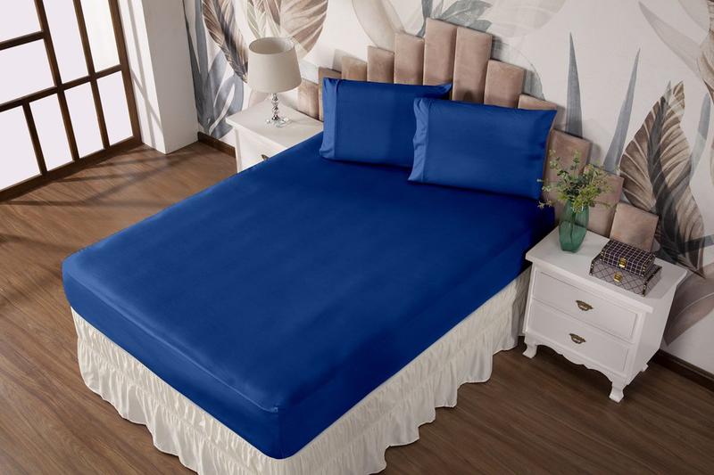 Imagem de Lençol para Cama de Casal Malha Gel Prático Liso 1 pç Azul Royal