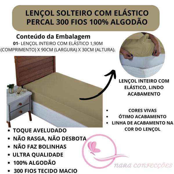 Imagem de Lençol Solteiro 01 Peça com Elástico Cama Box Percal 300 Fios Algodão