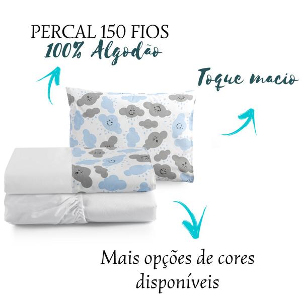 Imagem de Lençol Solteiro Cama Box 3 Pc Algodão Menina Menino Moderno