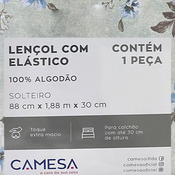 Imagem de Lençol Solteiro Super Cotton 120 Fios - Camesa Cinza Floral