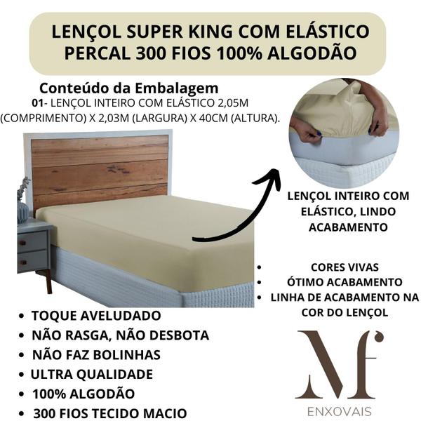 Lençol Super King 100% Algodão com Elástico Prime Percal 300 Fios Cama Box 01 Peça - MF ENXOVAIS Imagem de Lençol Super King 100% Algodão com Elástico Prime Percal 300 Fios Cama Box 01 Peça
