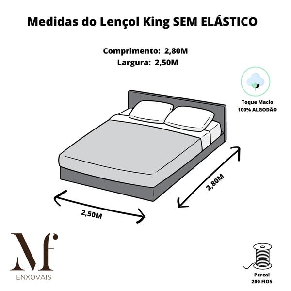 Imagem de Lençol Super King 100% Algodão Sem Elástico Prime Percal 200 Fios Cama Box 01 Peça