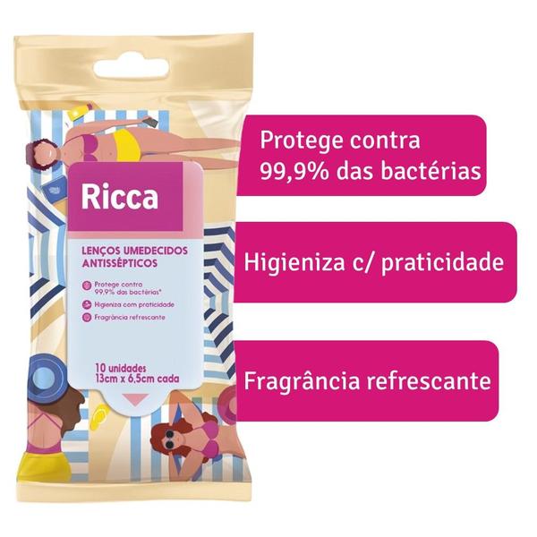 Imagem de Lenços Umedecidos Antissépticos Ricca Fragrância Refrescante 10 Unidades