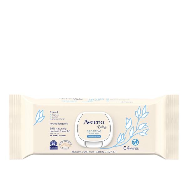 Imagem de Lenços umedecidos para bebês Aveeno Baby Sensitive All Over 64 unidades x 2 pacotes