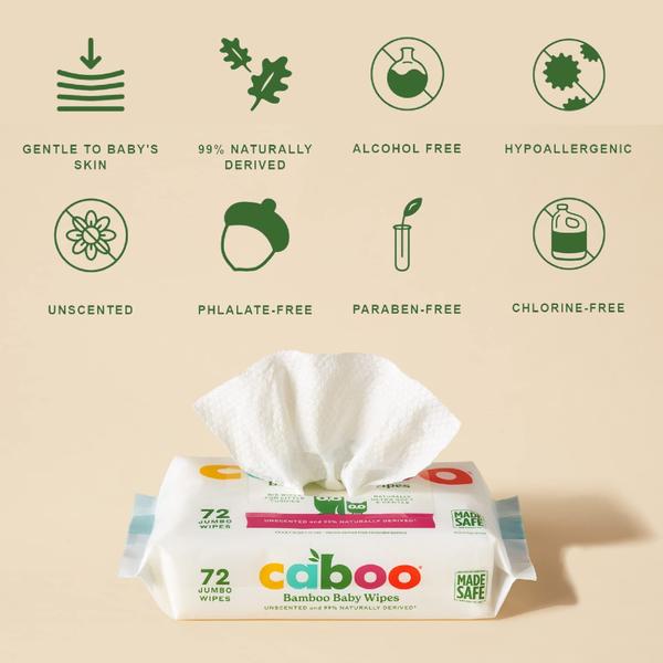 Imagem de Lenços umedecidos para bebês Caboo 216 unidades de bambu ecológico sem perfume