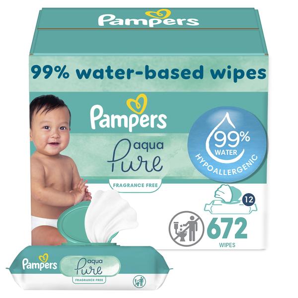 Imagem de Lenços umedecidos para bebês Pampers Aqua Pure Sensitive 99% de água 672 unidades