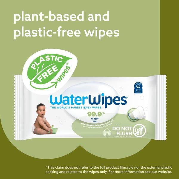 Imagem de Lenços umedecidos para bebês WaterWipes, sem plástico, texturizados, limpos 60x12