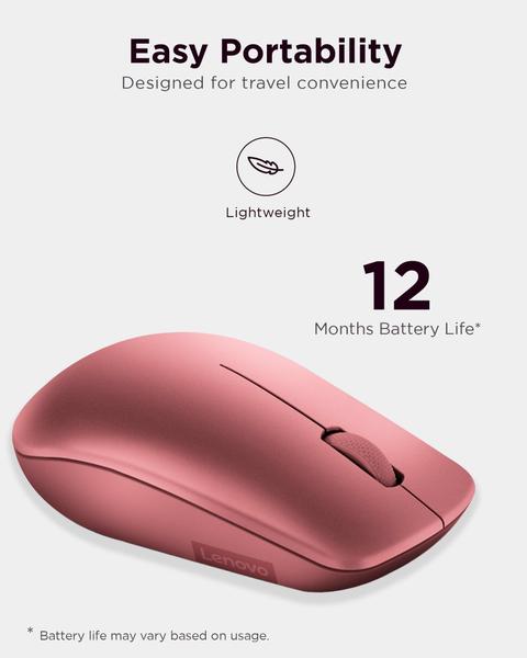 Imagem de Lenovo 530 Mouse sem fio com bateria, 2.4GHz Nano USB, sensor óptico de 1200 DPI, Ergonomic para mão esquerda ou direita, Leve, GY50Z18990, Vermelho Cereja