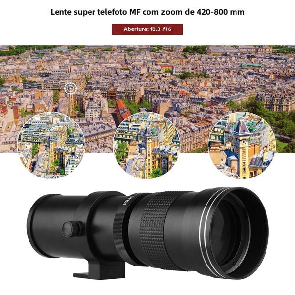 Lente de Zoom Super Telefoto 420-800mm f/8.3-16 - Compatível com Canon, Nikon, Sony e Fujifilm Imagem de Lente de Zoom Super Telefoto 420-800mm f/8.3-16 - Compatível com Canon, Nikon, Sony e Fujifilm