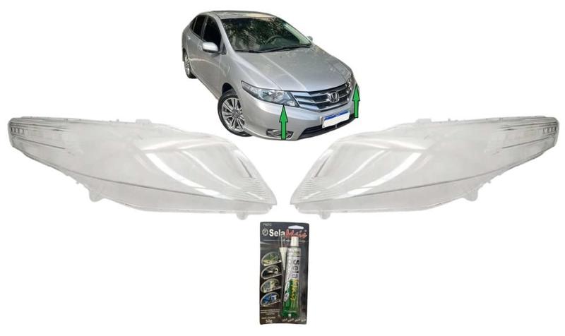 Imagem de Lente Farol Principal Honda City 2009 a 2014 Par + Cola