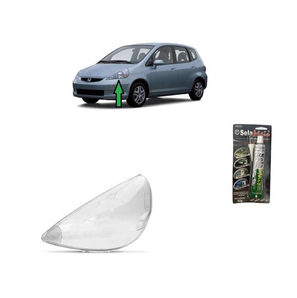 Imagem de Lente Farol Principal Honda Fit 2003 a 2008 Esquerdo + Cola