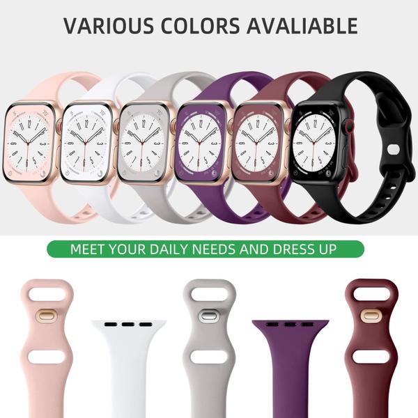 Imagem de Lerobo 6 Pulseiras Finas de Silicone Compatíveis com Apple Watch (cores variadas)