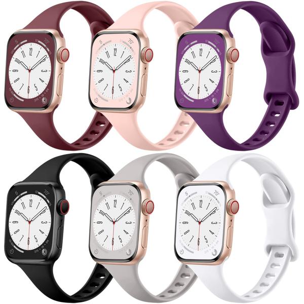 Imagem de Lerobo 6 Pulseiras Finas de Silicone Compatíveis com Apple Watch (cores variadas)