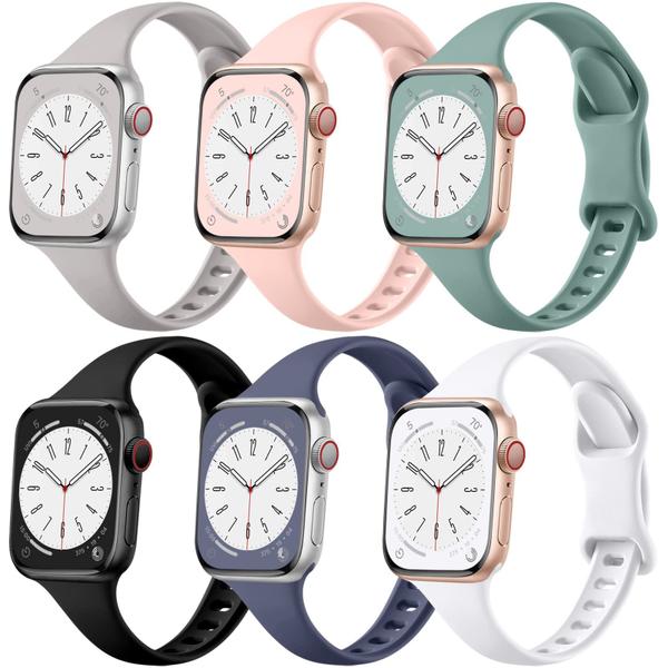 Imagem de Lerobo 6 Pulseiras Slim de Silicone Compatíveis com Apple Watch (Cores Variadas)