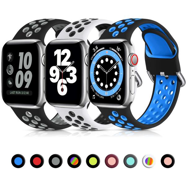 Imagem de Lerobo Kit com 3 Pulseiras Compatíveis com Apple Watch (Preto Azul, Preto Cinza, Branco Preto)